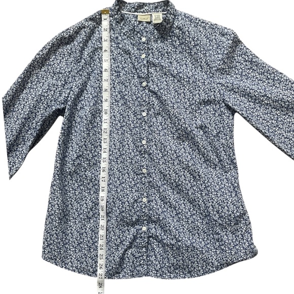 L.L.Bean Button Up Shirt Ditsy Floral 100% Cotton Long Sleeve XL Blue White - Picture 8 of 8